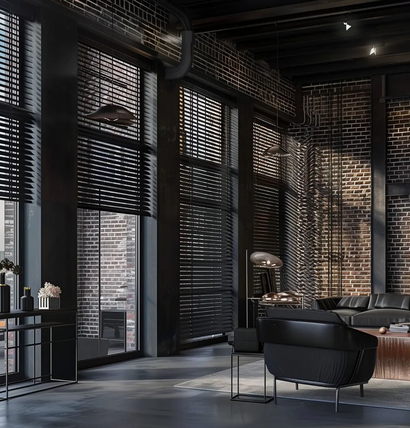 Aluminium jaloezieën in industriële ruimte